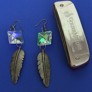 Crystal and Feather Earrings